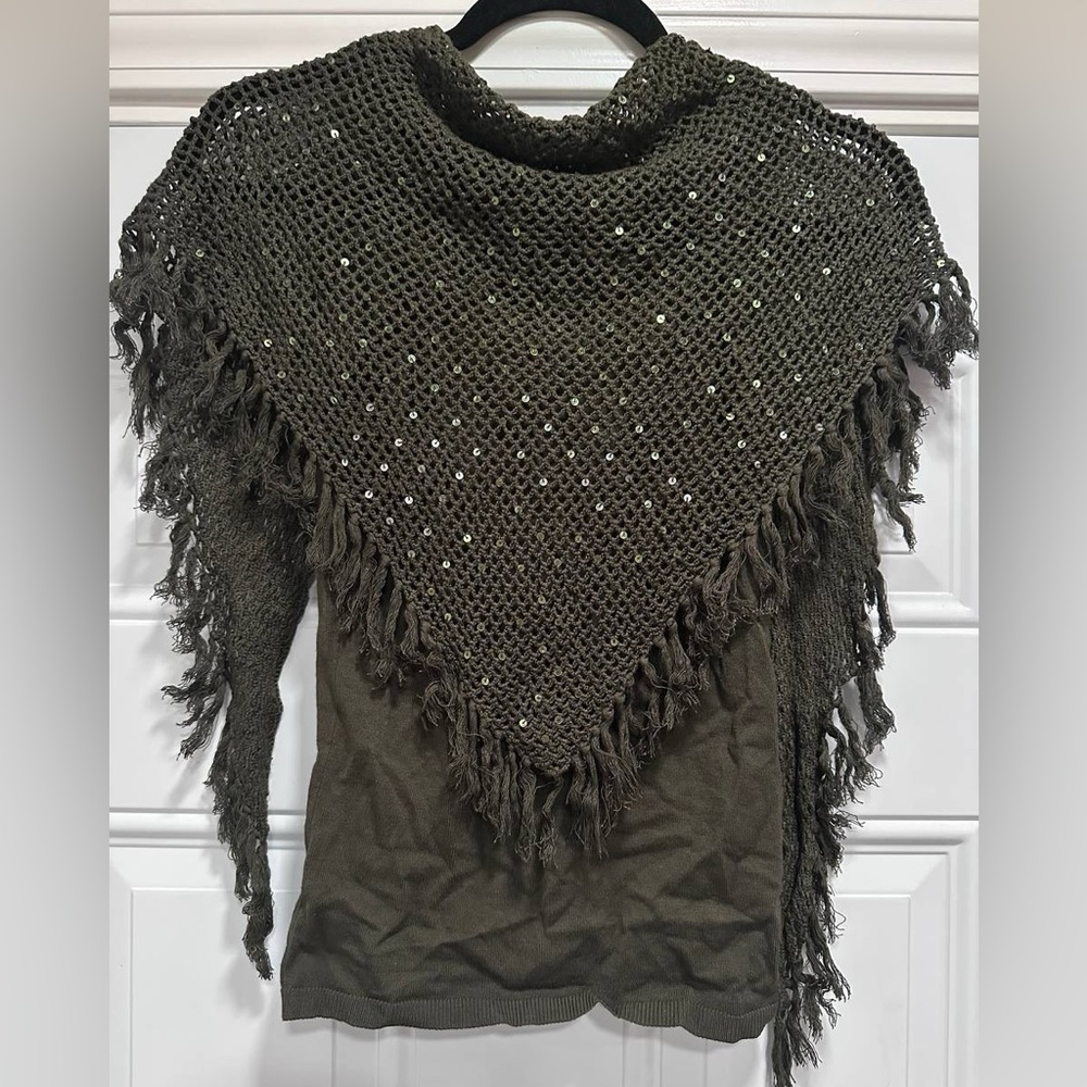 INC International Concepts Army Green Tank Top attached Fringe Scarf. Small